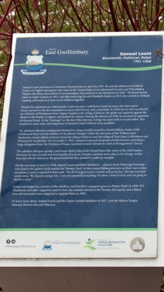 Информационная доска в парке Самуэля Лаунта (1791–1838) — кузнец, фермер, политик
